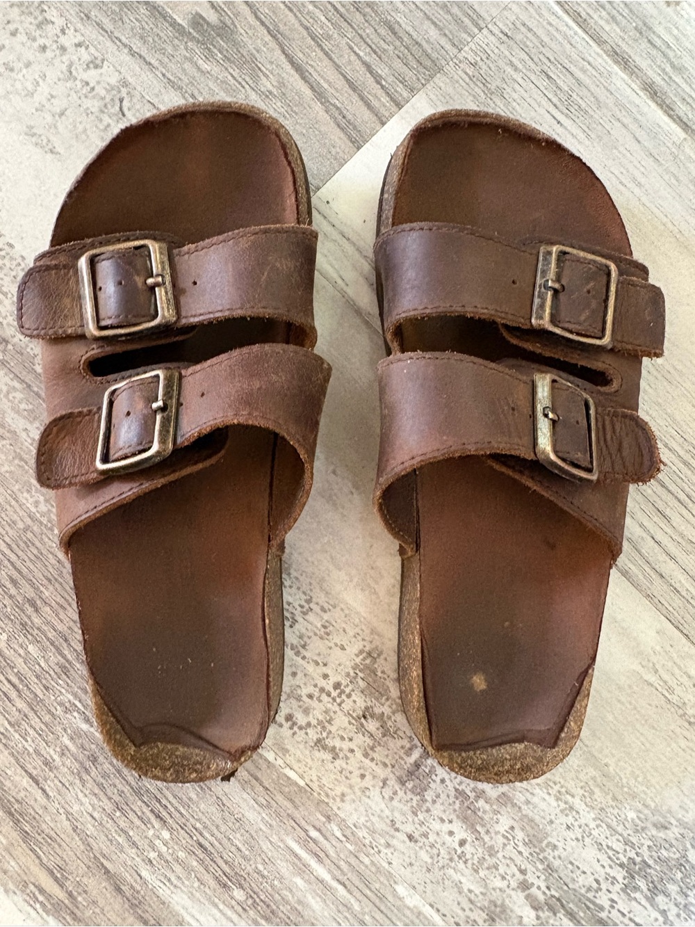 White Mountain Brown Double Buckle Leather Slide Sandals for Kids
